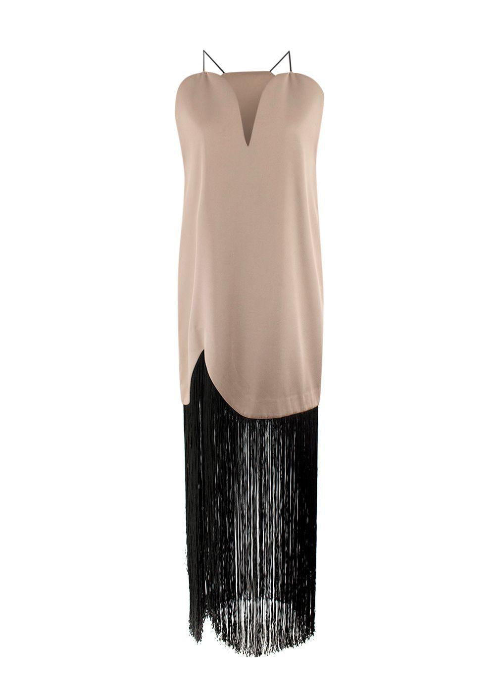 Bespoke Beige Dress with Fringed Hem