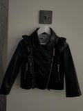 Simonetta Kid's Black Ruffled Leather Jacket