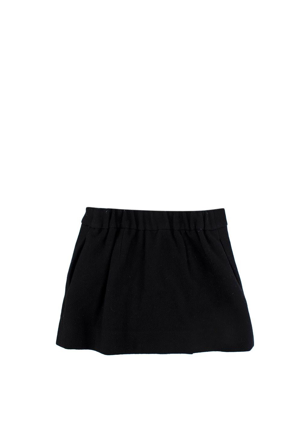 Black Wool-Blend Button Skirt