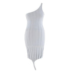 Ioannes Serpent One-Shoulder Metallic Ribbed-Knit Dress