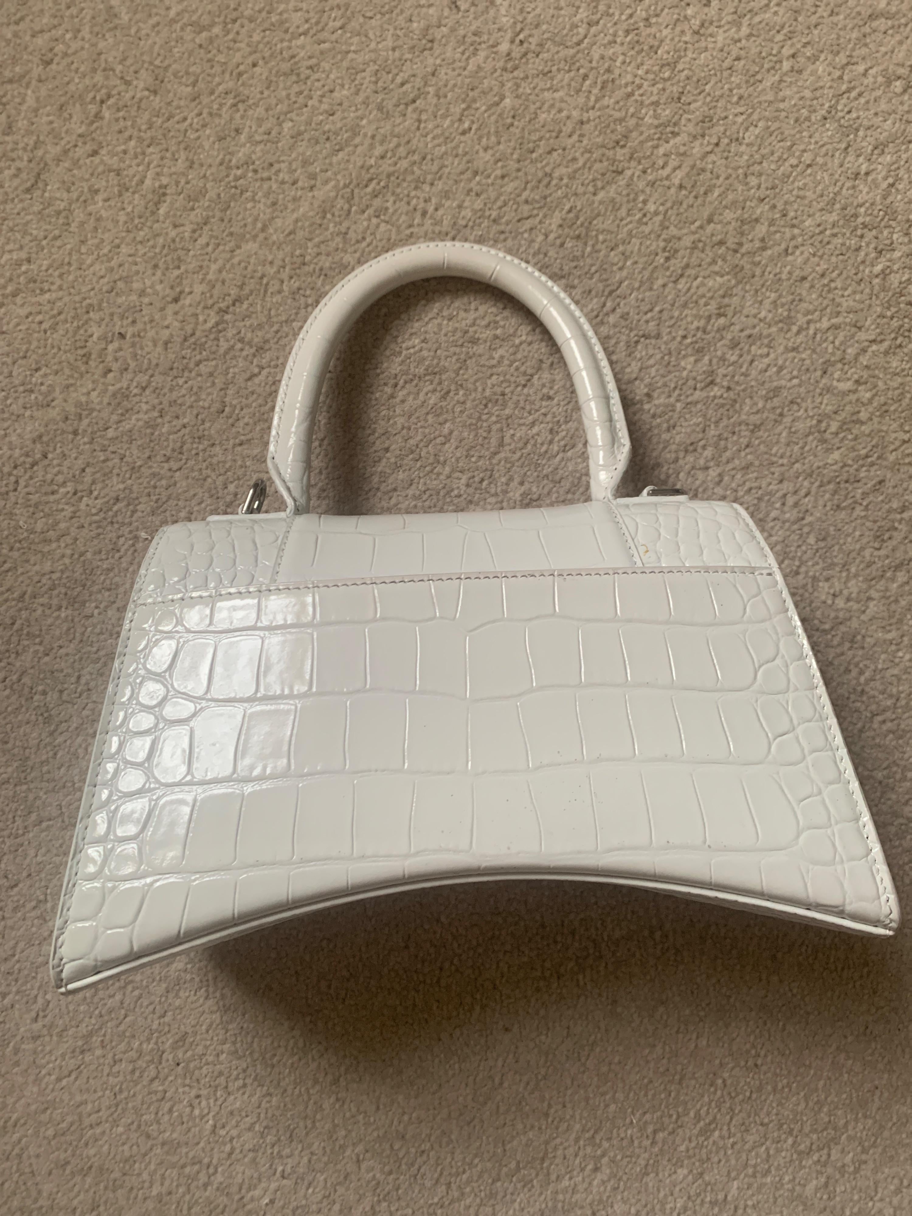 Small White Croc Embossed Hourglass Bag