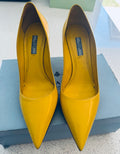 Prada Yellow Leather Heeled Pumps