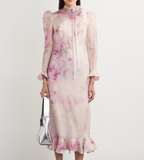 Zimmermann Linen-Silk Floral-Embellished Midi Dress