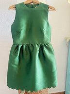 Green satin scallop hem dress