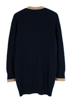 Chanel Contrast Trim Navy Cashmere Longline Cardigan
