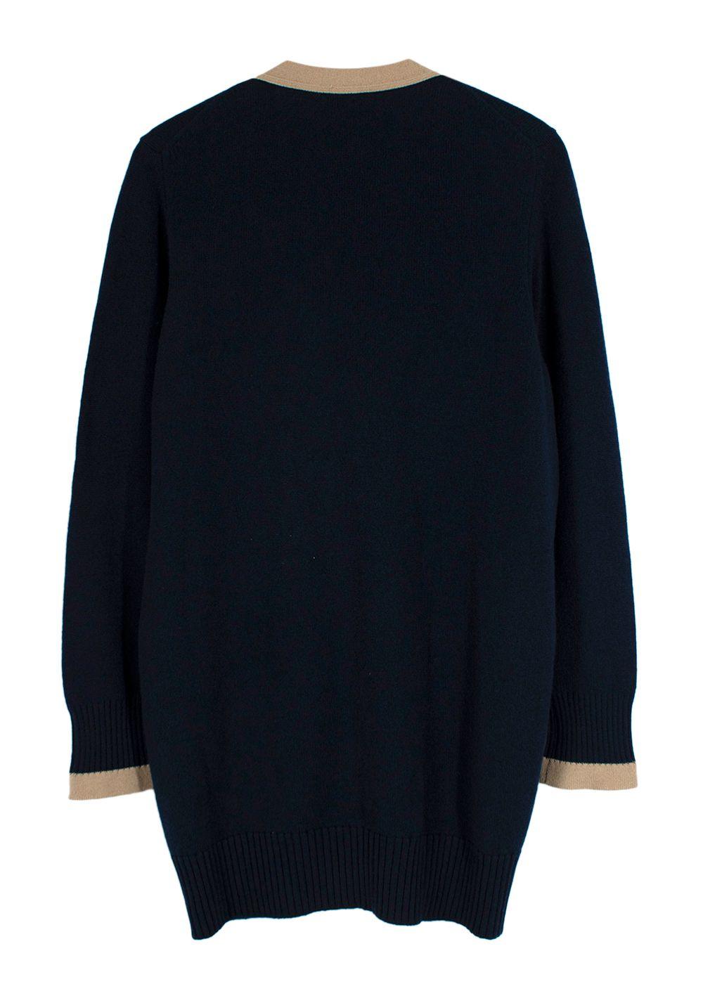 Chanel Contrast Trim Navy Cashmere Longline Cardigan