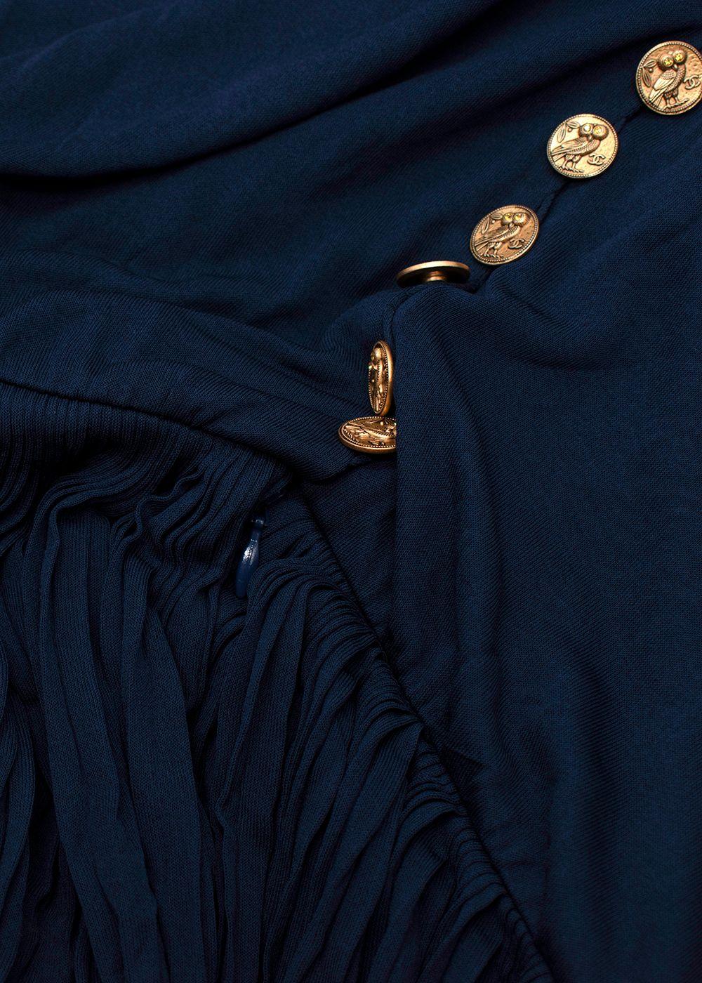 Chanel Navy Blue Plisse Belted Dress