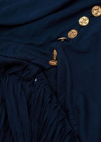 Chanel Navy Blue Plisse Belted Dress
