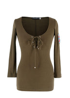 Dolce & Gabbana Khaki Ribbed Lace Up Detail Top