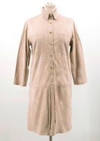 La Mania Beige Perea Long Sleeved Suede Dress
