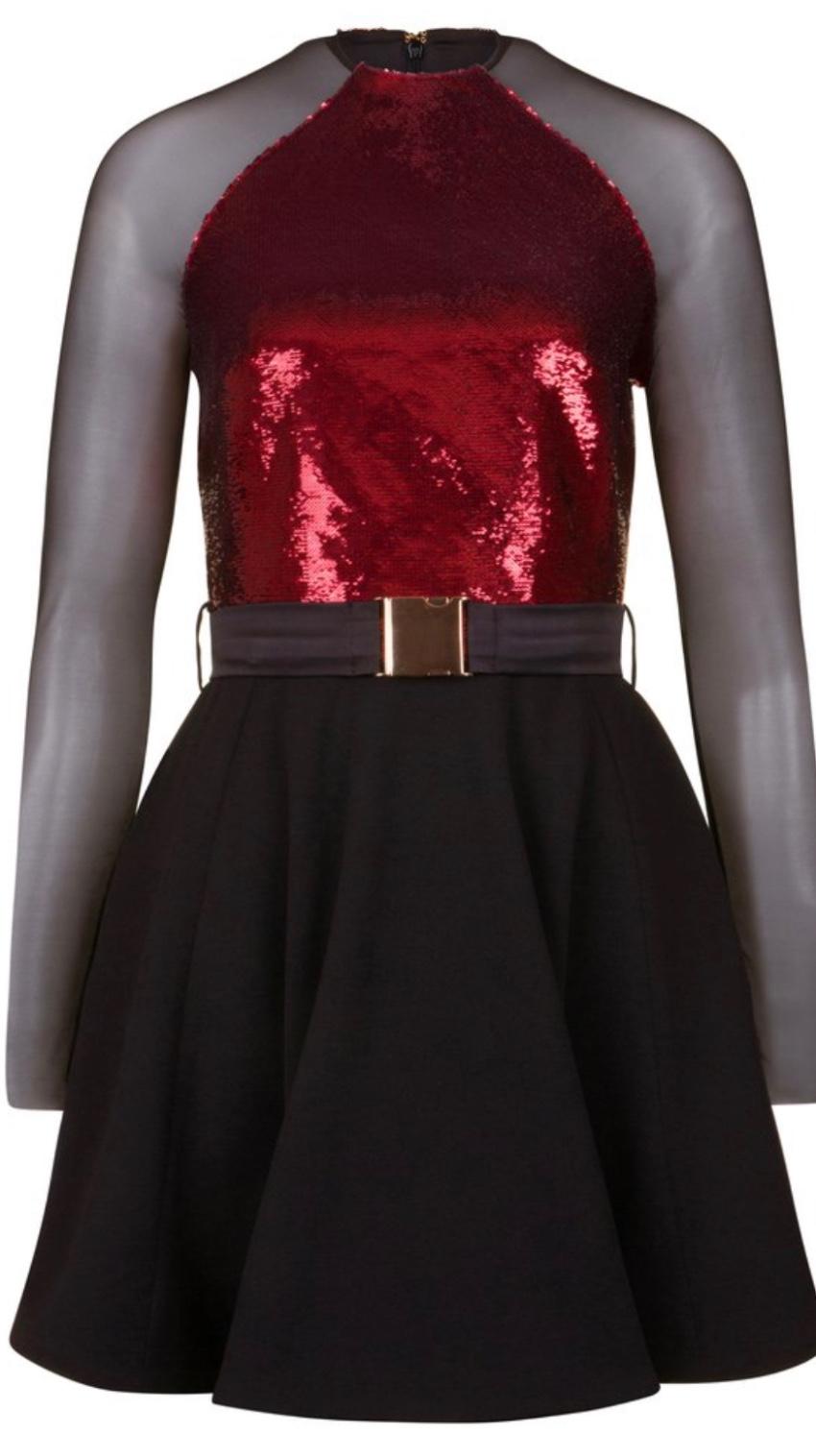 Hasan Hejazi Black & Red Sequin Skater Mini Dress