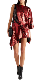 Marques Almeida Black & Red Sequin Asymmetric Mini Dress