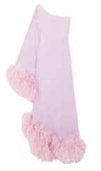 Ubud one-sleeve feather-trimmed crepe gown