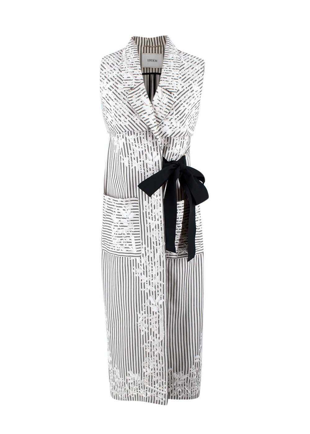 Erdem Floral Embroidered Striped Longline Wrap Jacket