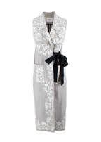 Erdem Floral Embroidered Striped Longline Wrap Jacket