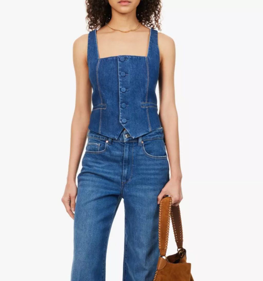 Paige Irene Shoulder-Straps Stretch-Denim Top
