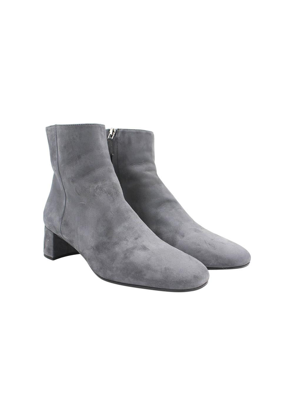 Grey Suede Plaque Heel Ankle Boots