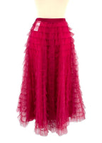 Christian Dior Raspberry Ruffled Tulle Midi Skirt