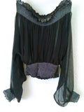Black Silk Chiffon Off-Shoulder Top