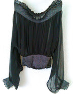 Black Silk Chiffon Off-Shoulder Top