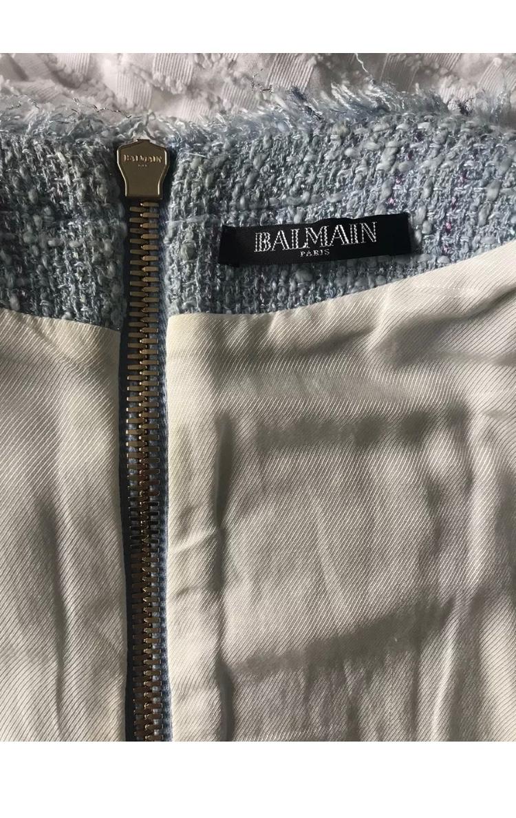 Balmain Pale Blue Tweed Sleeveless Dress