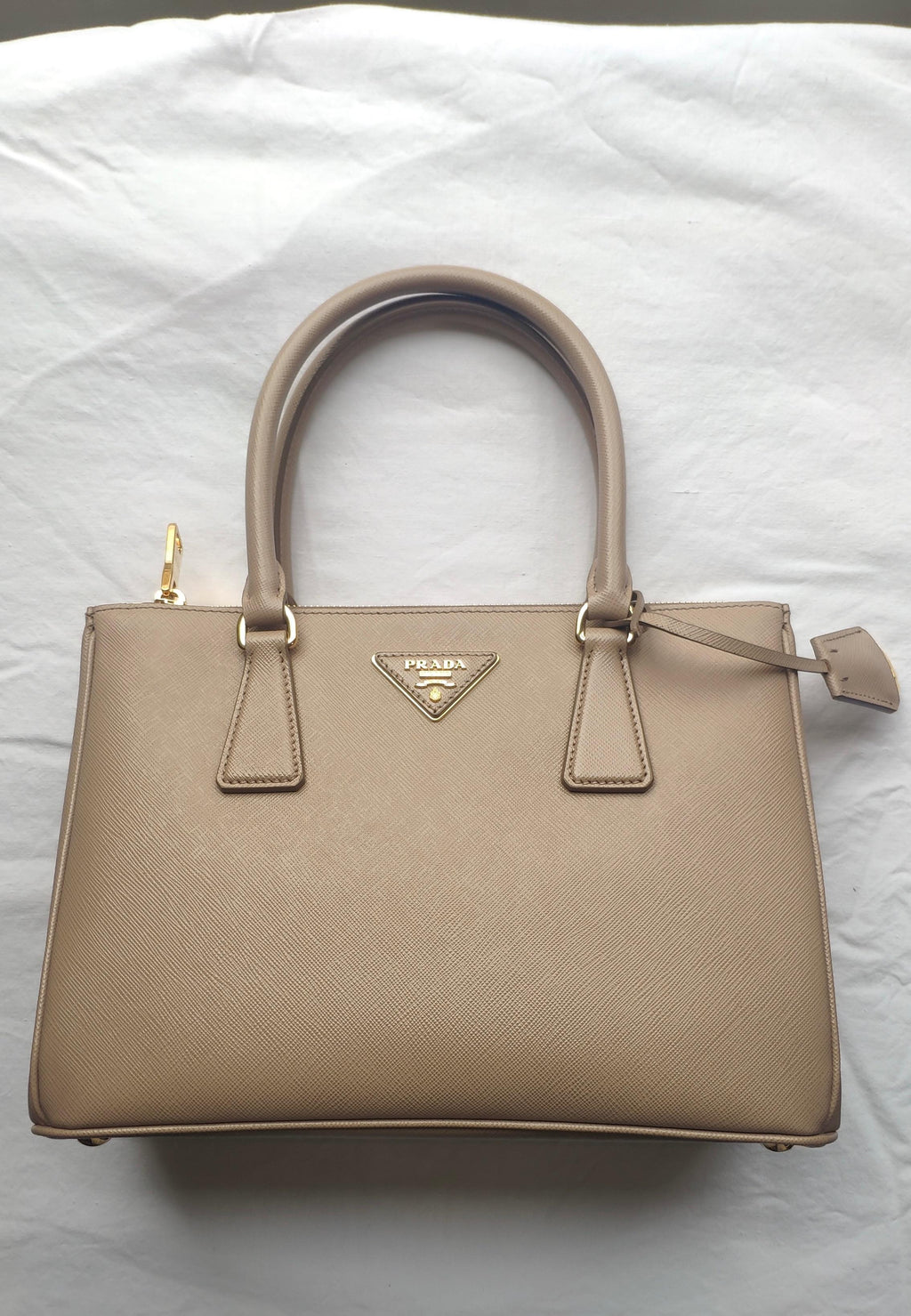 Beige Saffiano leather small Galleria bag