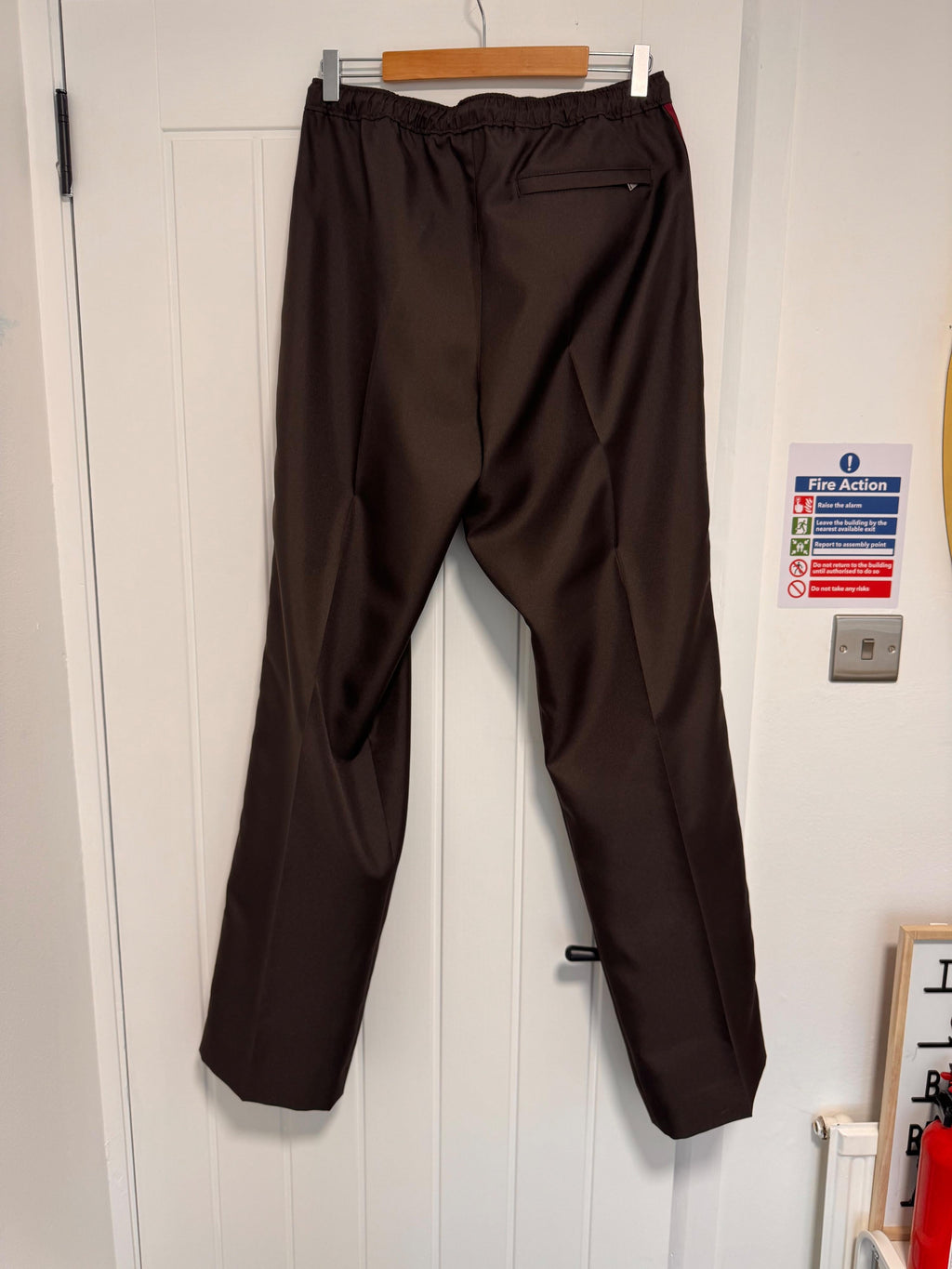 Brown Track Pants with Red Stripes