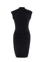 Balmain Black Metallic Ribbed Midi Dress with Silver Button Detail