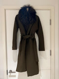 Atelier khaki wool & fur wrap coat