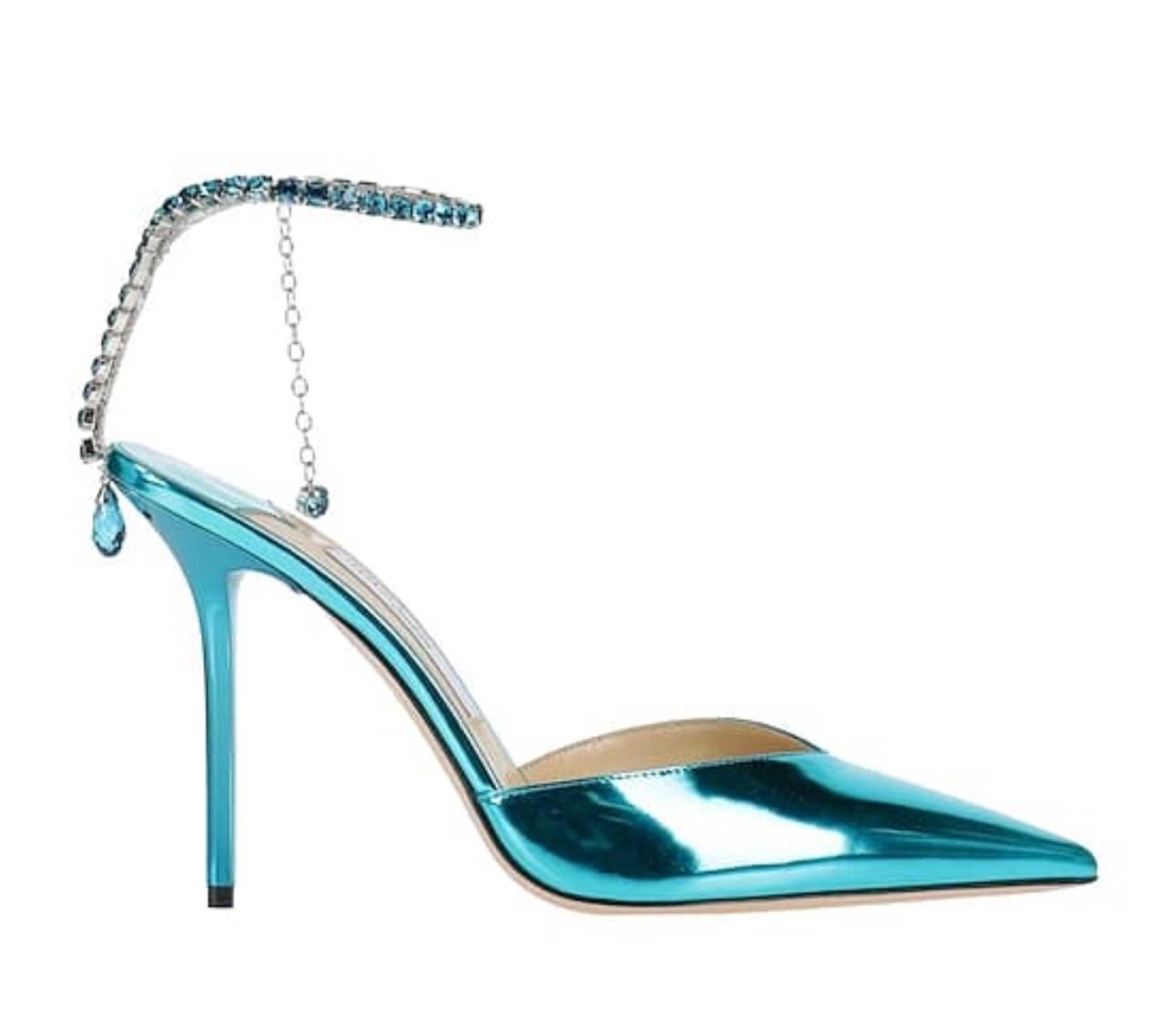 Jimmy Choo Blue Mirrored Crystal Embellished Heel