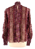 Ulla Johnson Burgundy Patterned Sheer Silk Elita Blouse