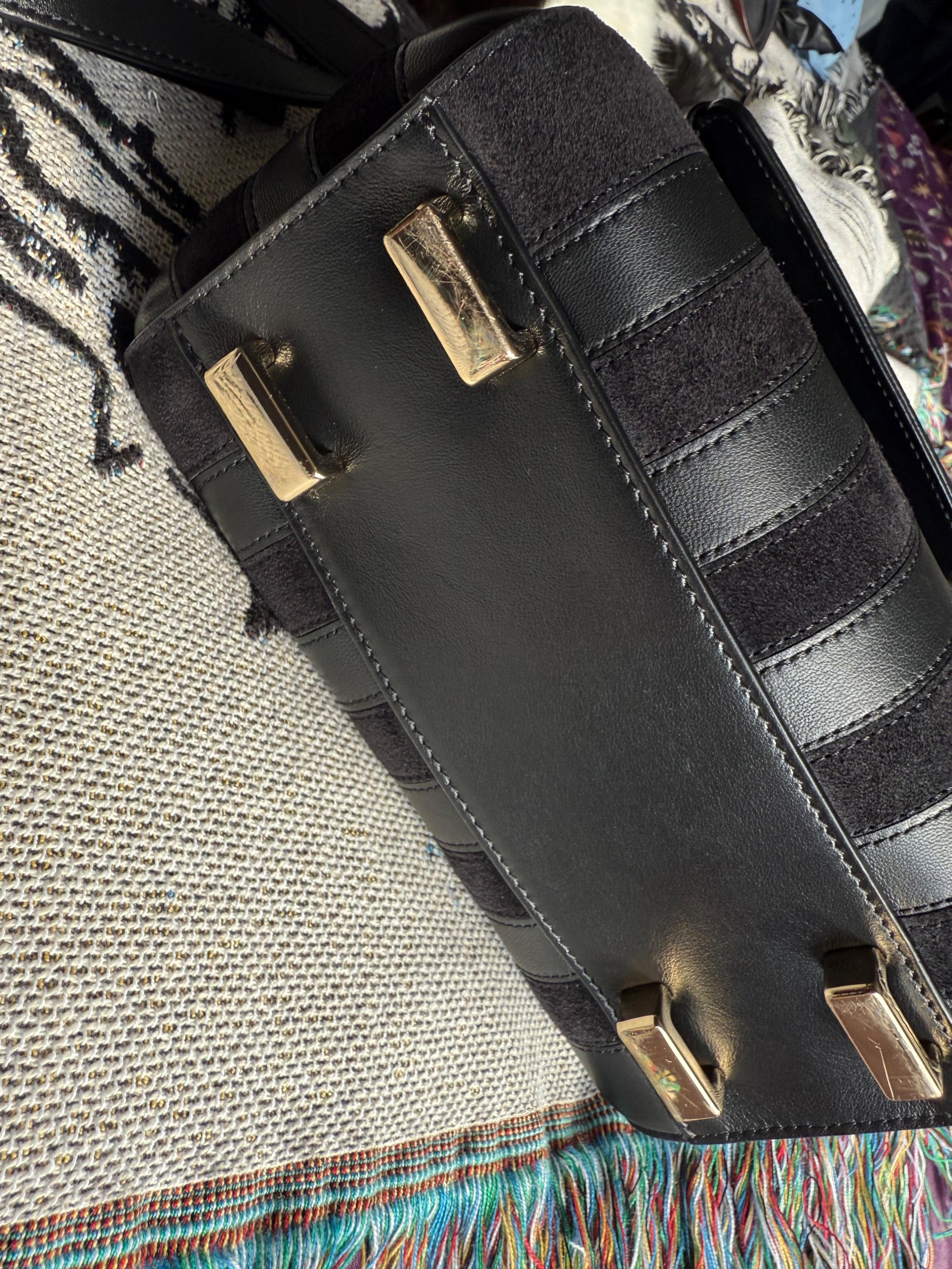 Black Leather Nacha Top-Handle Bag