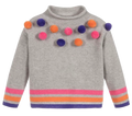 Il Gufo Kid's Grey Pom Pom Embellished Turtleneck Jumper