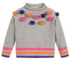 Il Gufo Kid's Grey Pom Pom Embellished Turtleneck Jumper