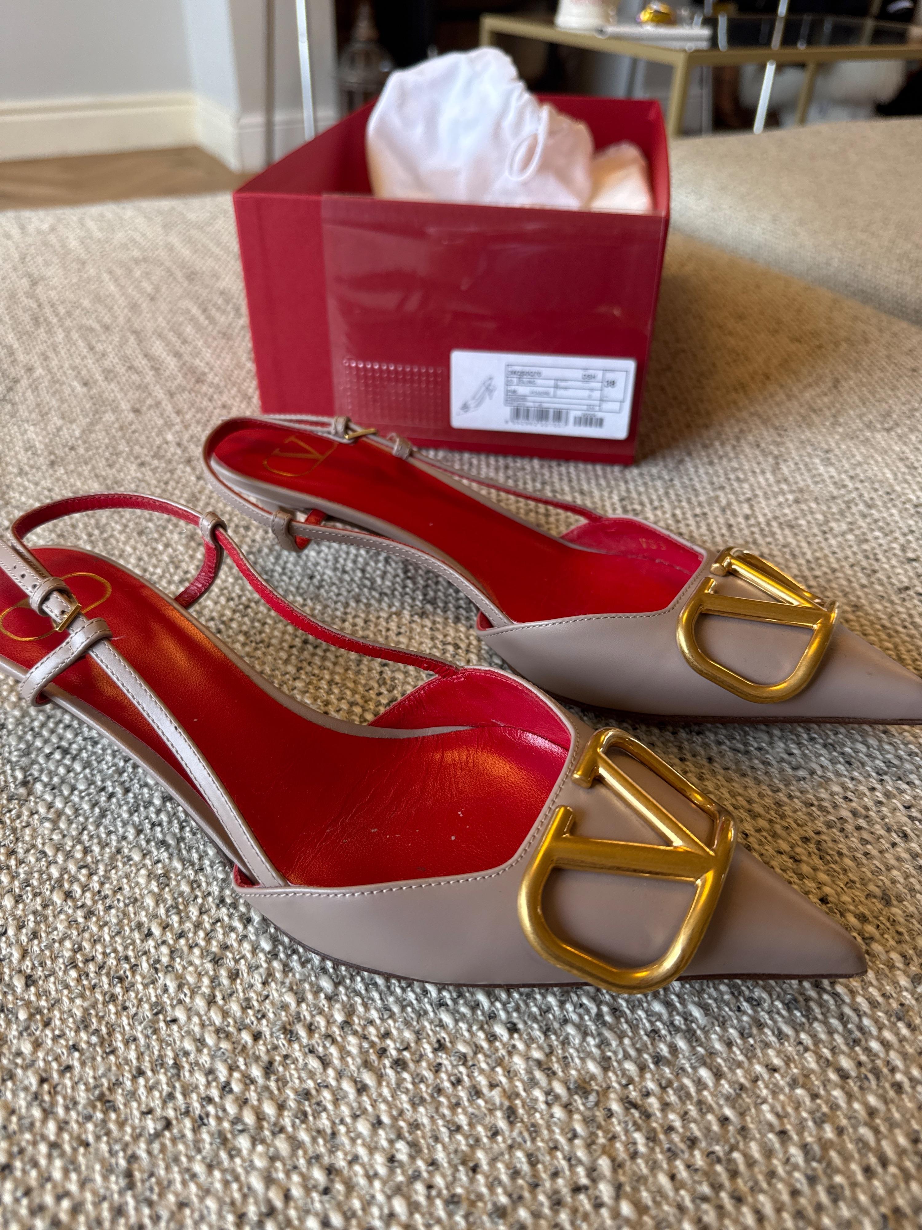 Valentino Beige Kitten Heel Sling Back Pumps