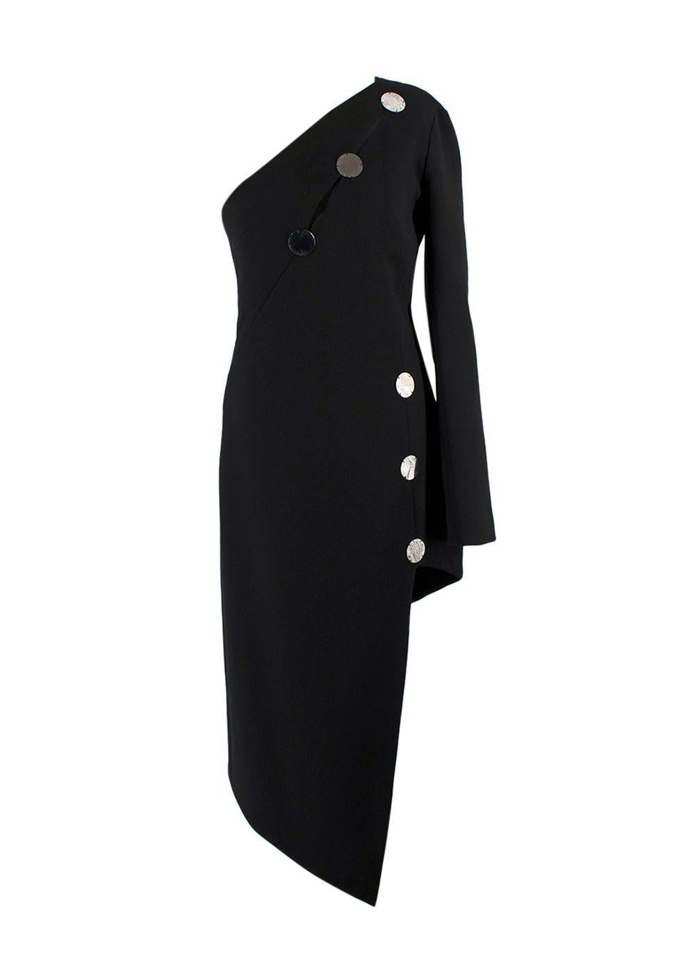 David Koma Black Asymmetric Plexi Mirror One Shoulder Dress