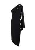 David Koma Black Asymmetric Plexi Mirror One Shoulder Dress