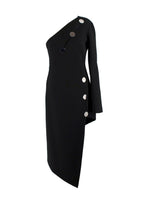 David Koma Black Asymmetric Plexi Mirror One Shoulder Dress