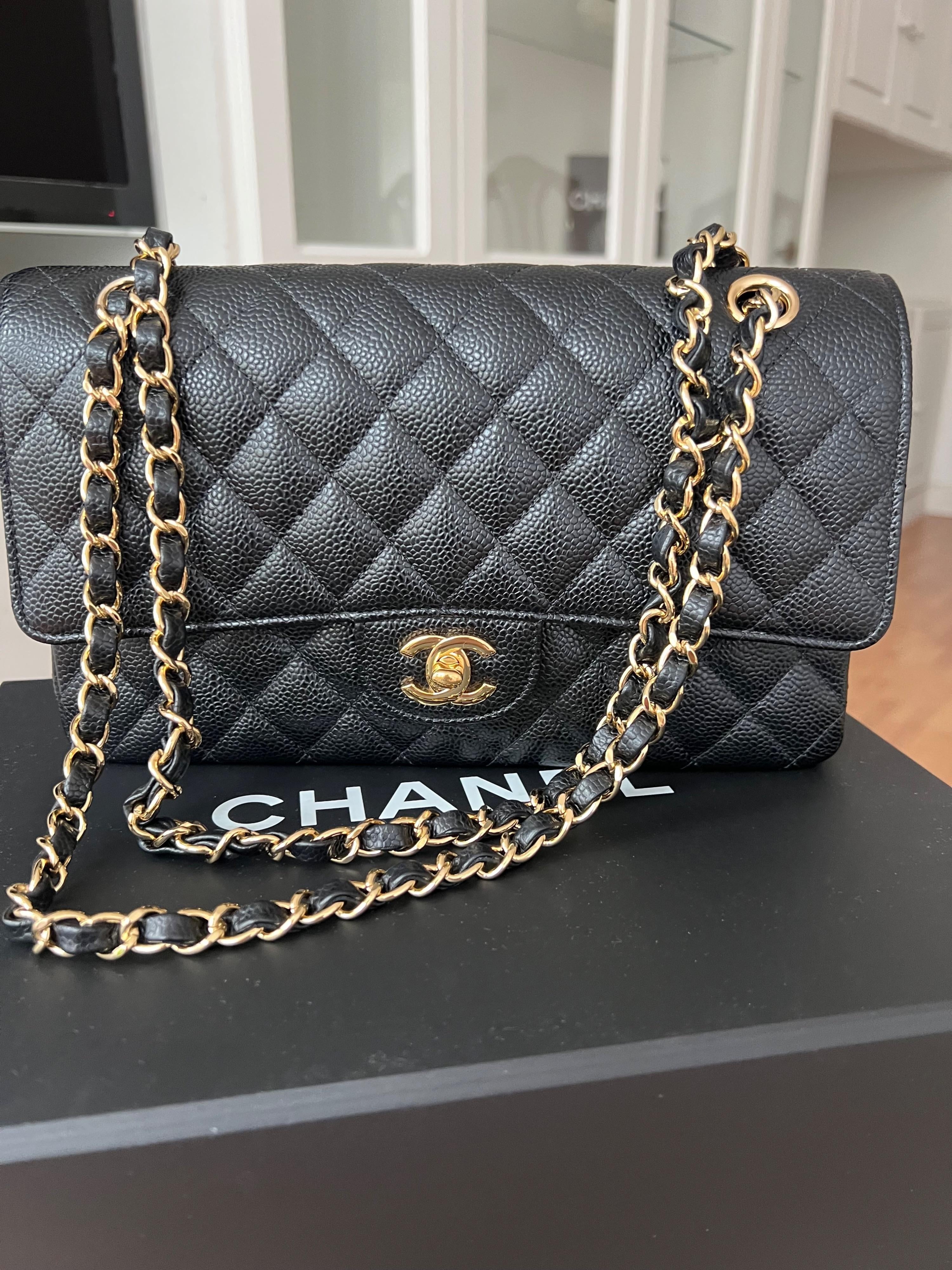 Black Caviar Medium Classic Double Flap Bag
