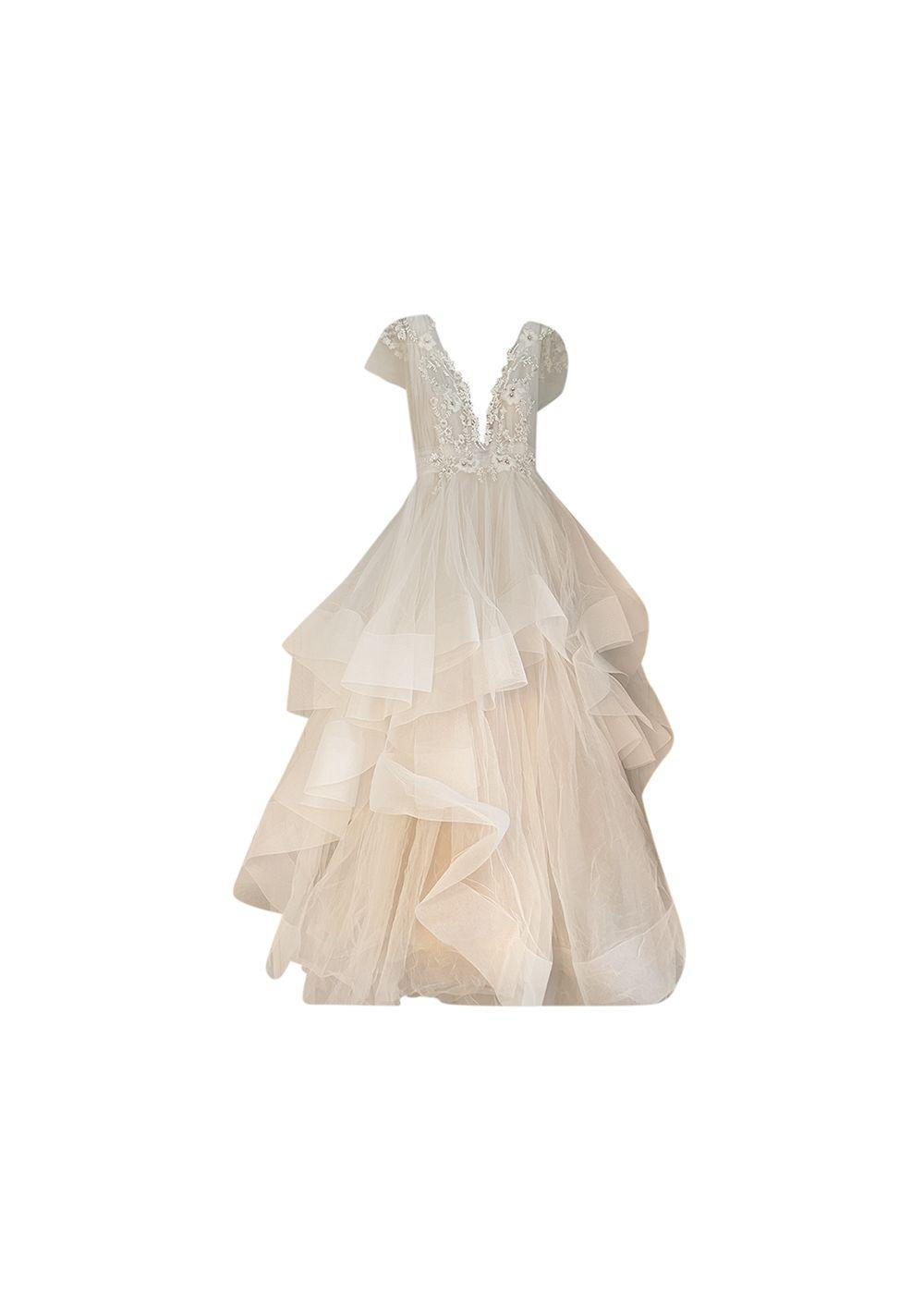 Custom Made Floral Embroidered Tiered Wedding Dress