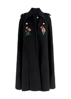 Gucci Black Cape with Floral Embroidery