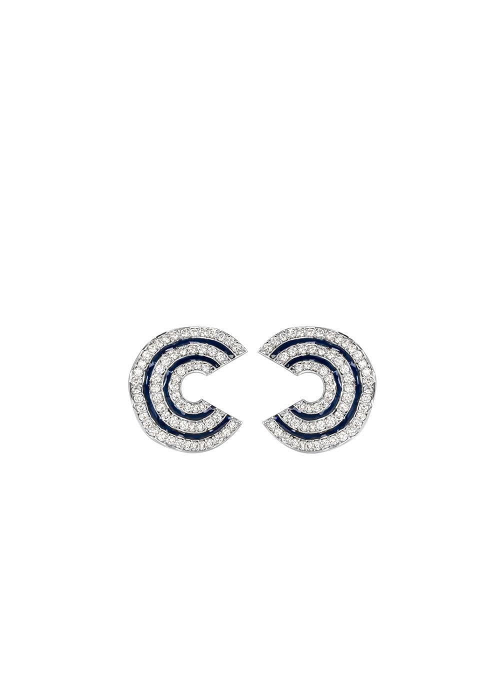 18ct white gold, diamond & enamel wave earrings