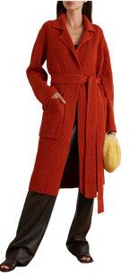 Jospeh Orange Belted Rib Knit Longline Cardigan