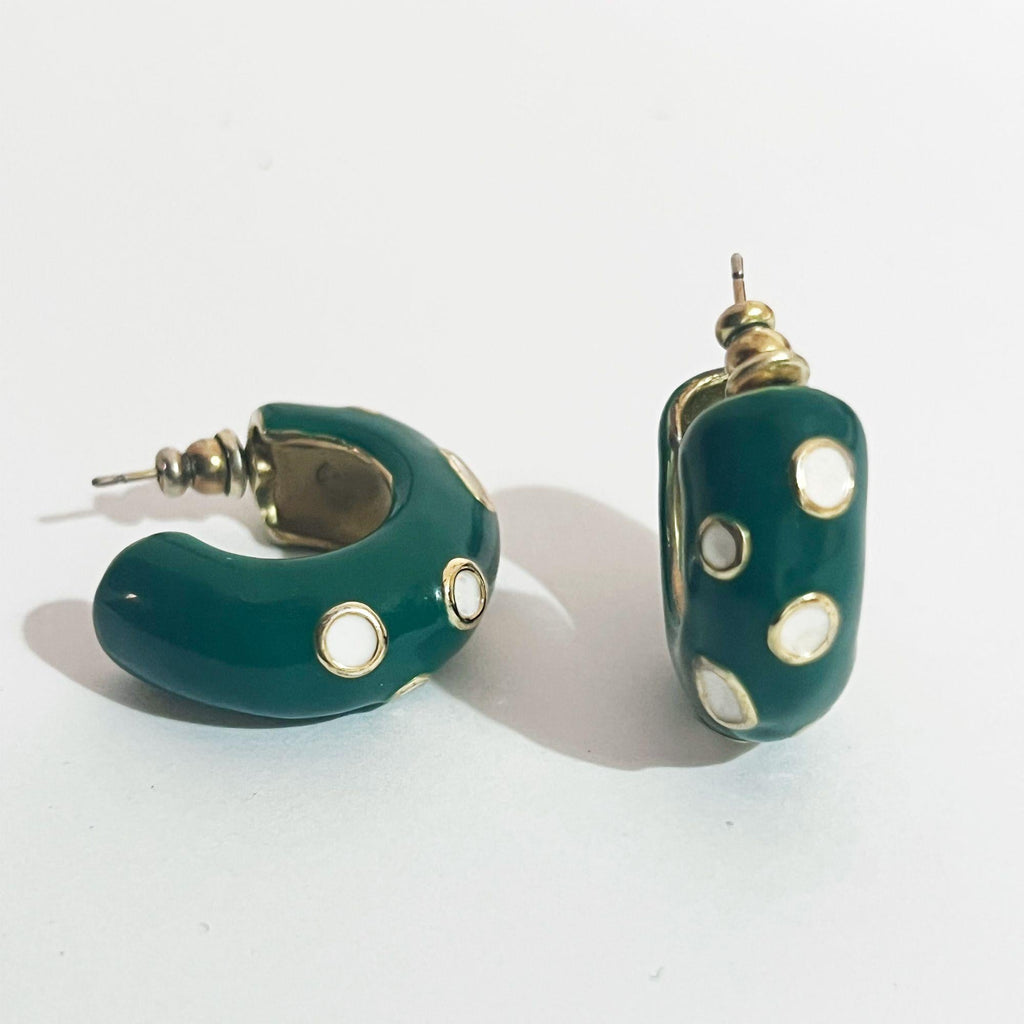 Bottega Veneta Green Studded Hoop Earrings