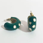 Bottega Veneta Green Studded Hoop Earrings