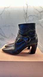 Eabno Leather Buckle Detail Ankle Boots