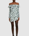 Alessandra Rich Printed Off-The-Shoulder Silk Mini Dress