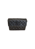 Vintage black leather quilted CC flap bag
