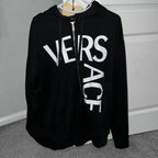 Logo Printed Zip Up Black Cotton Hoodie