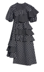 Paskal Black and White Polka Dot Ruffled Dress